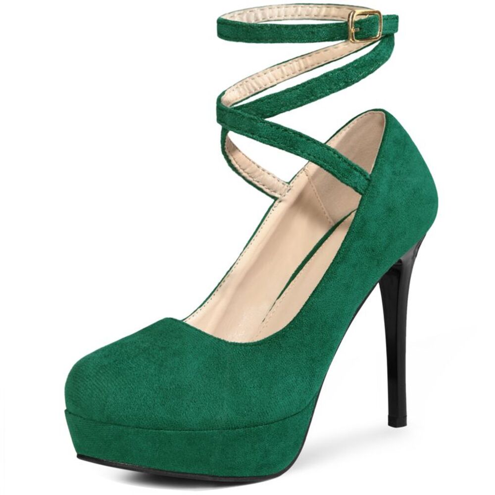 Platform Stiletto High Heels Ankle Strap Pumps Green